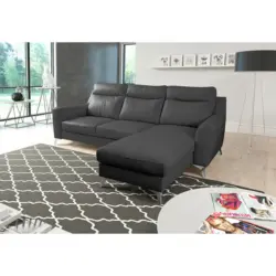 Ecksofa in Lederlook Echtleder Schwarz 236/168 cm