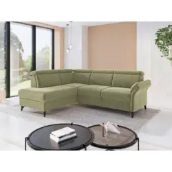 Ecksofa Glendale E in Flachgewebe Hellgr&uuml;n 193/247 cm