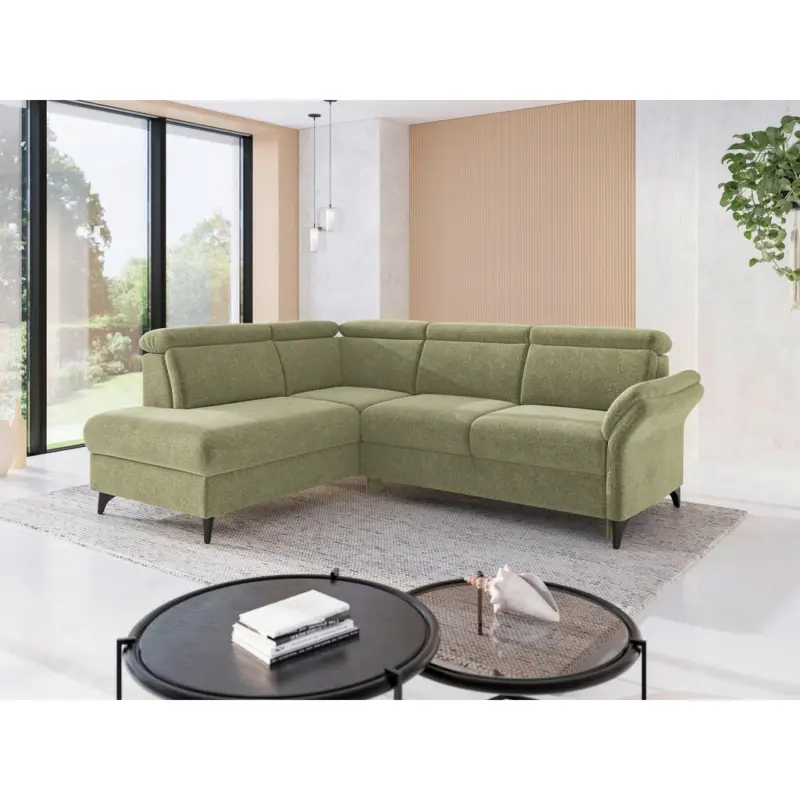 Ecksofa Glendale E in Flachgewebe Hellgr&uuml;n 193/247 cm