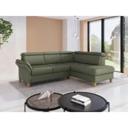Ecksofa Glendale E in Flachgewebe Olivgr&uuml;n 247/193 cm