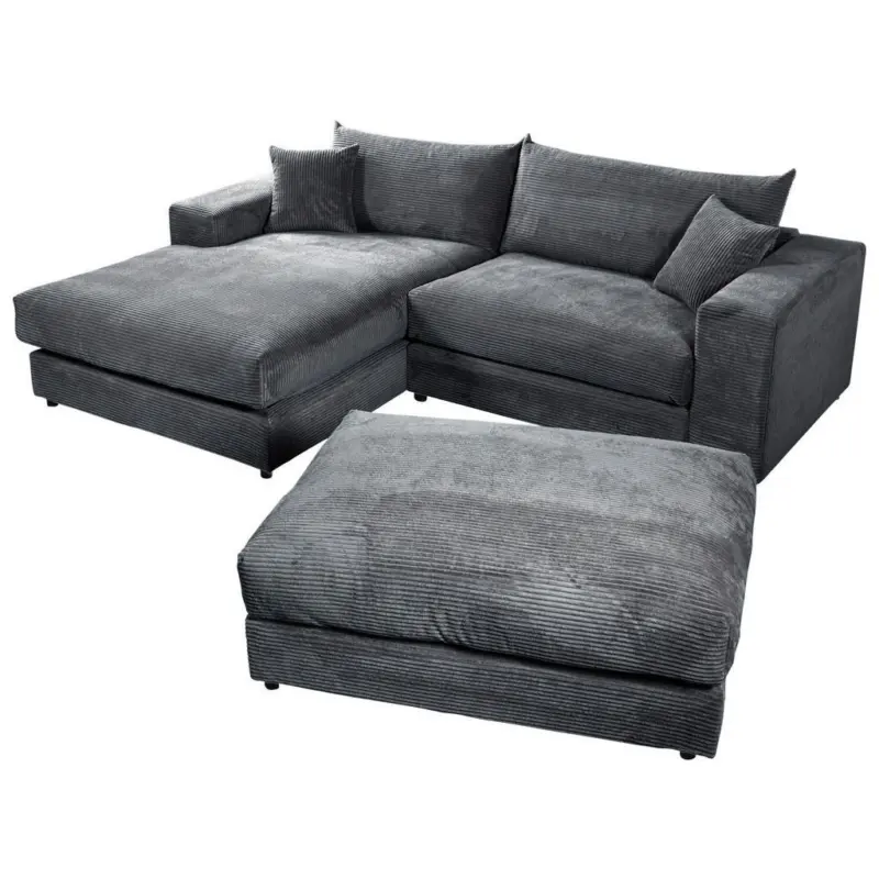 Ecksofa Funny S in Cord, Velours Dunkelgrau 180/265 cm
