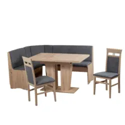 Eckbankgruppe in Textil, Holzwerkstoff Grau, Eiche Artisan