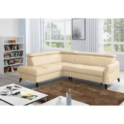 Ecksofa in Lederlook Echtleder Beige