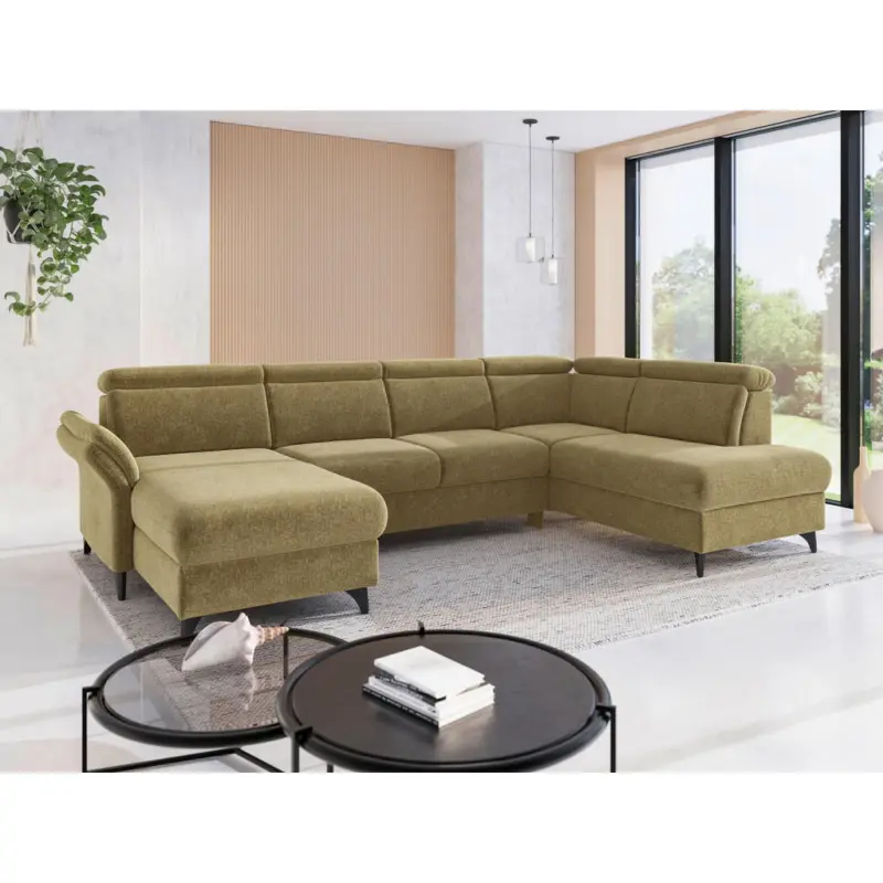 Wohnlandschaft Glendale E in Flachgewebe Olivgr&uuml;n