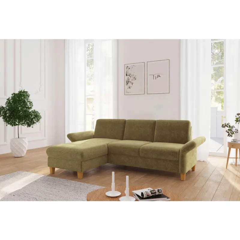 Ecksofa Rochelle E in Flachgewebe Olivgr&uuml;n 164/251 cm