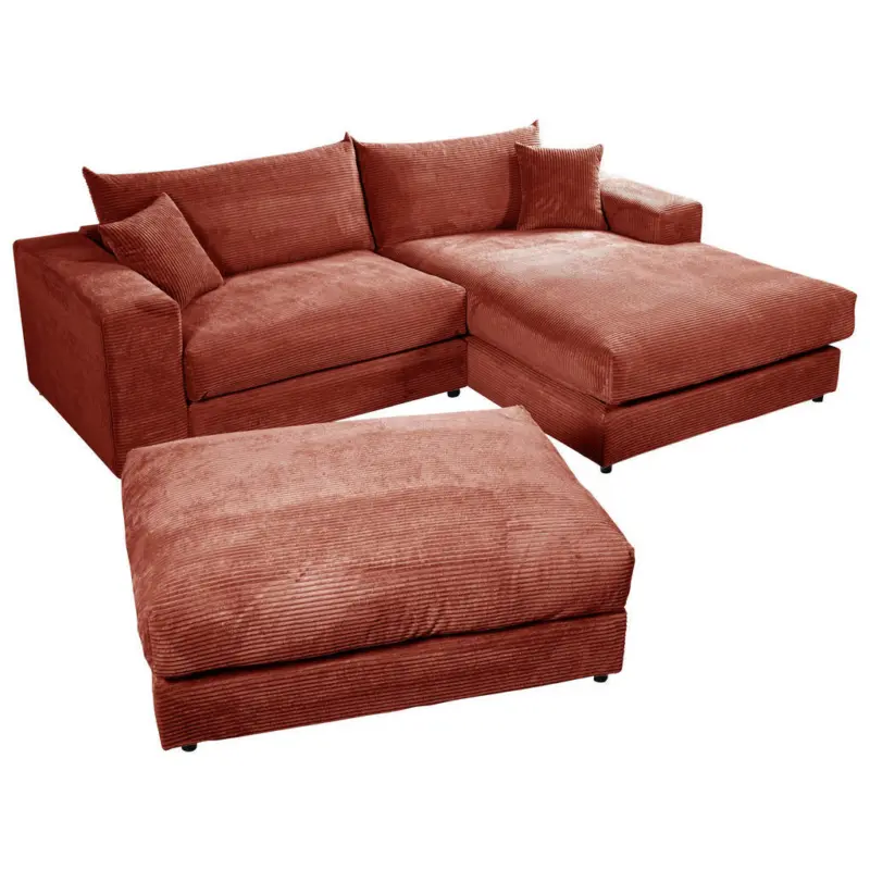 Ecksofa Funny S in Cord, Velours Terracotta 265/180 cm