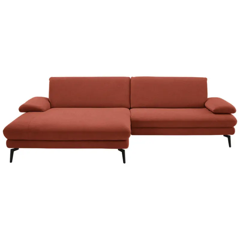 Ecksofa in Chenille, Flachgewebe Terracotta 180/284 cm