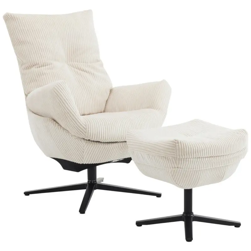 Relaxsesselset in Metall, Textil Schwarz, Beige