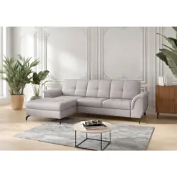 Ecksofa Zora E in Echtleder Hellgrau 164/262 cm