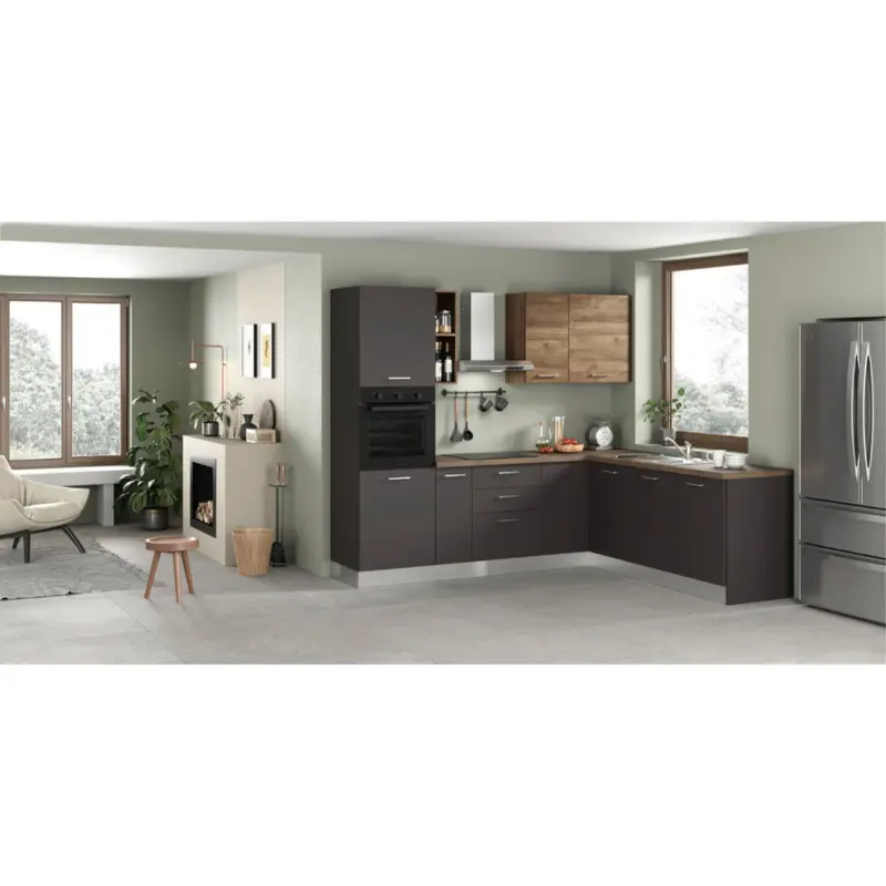 Eckk&uuml;che 250/225 cm in Anthrazit, Nussbaumfarben