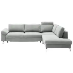 Ecksofa in Velours Hellgrau 281/200 cm