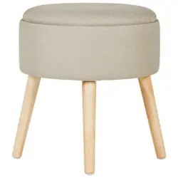 Hocker in Holz, Textil, Holzwerkstoff Naturfarben, Greige