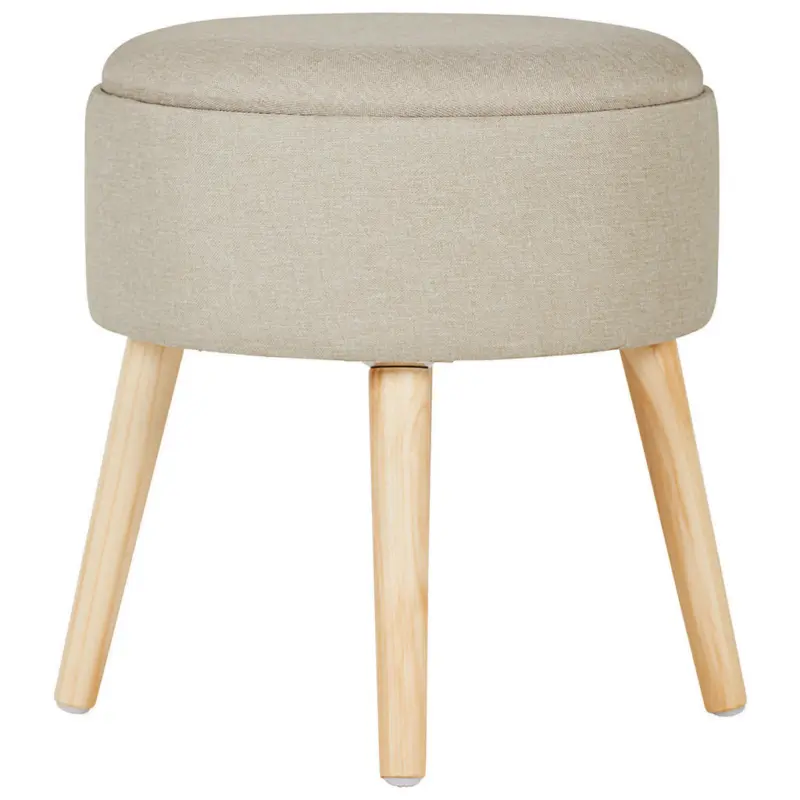 Hocker in Holz, Textil, Holzwerkstoff Naturfarben, Greige