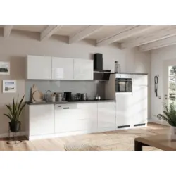 K&uuml;chenleerblock 360 cm in Grau, Wei&szlig;, Wei&szlig; Hochglanz