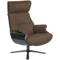 Relaxsessel in Holz, Leder Schwarz, Taupe