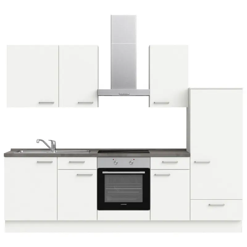 K&uuml;chenblock 270 cm in Wei&szlig;, Schieferfarben