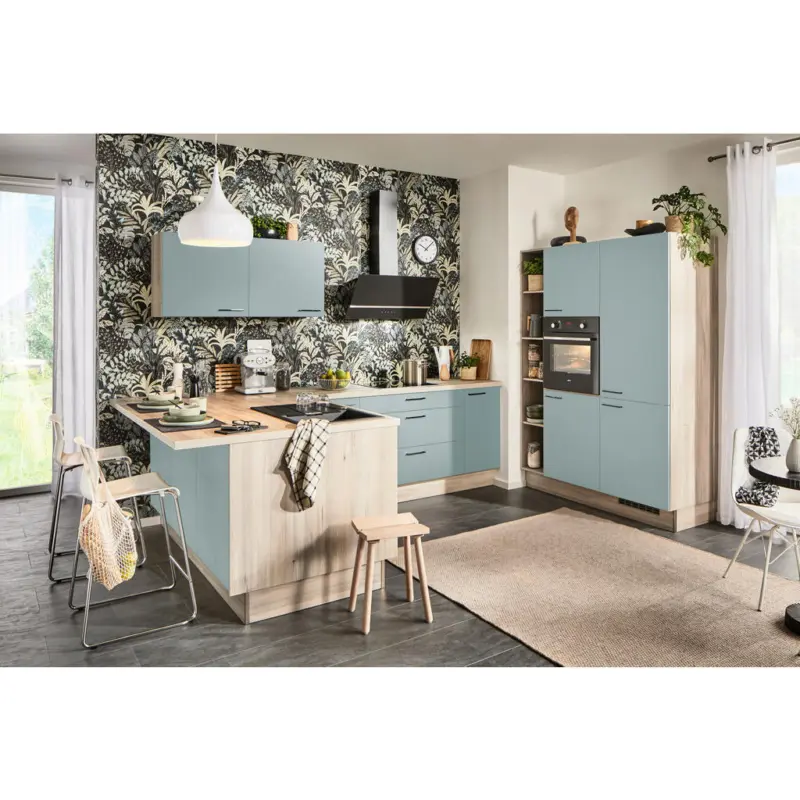 Eckk&uuml;che in Gr&uuml;n, Hellbraun