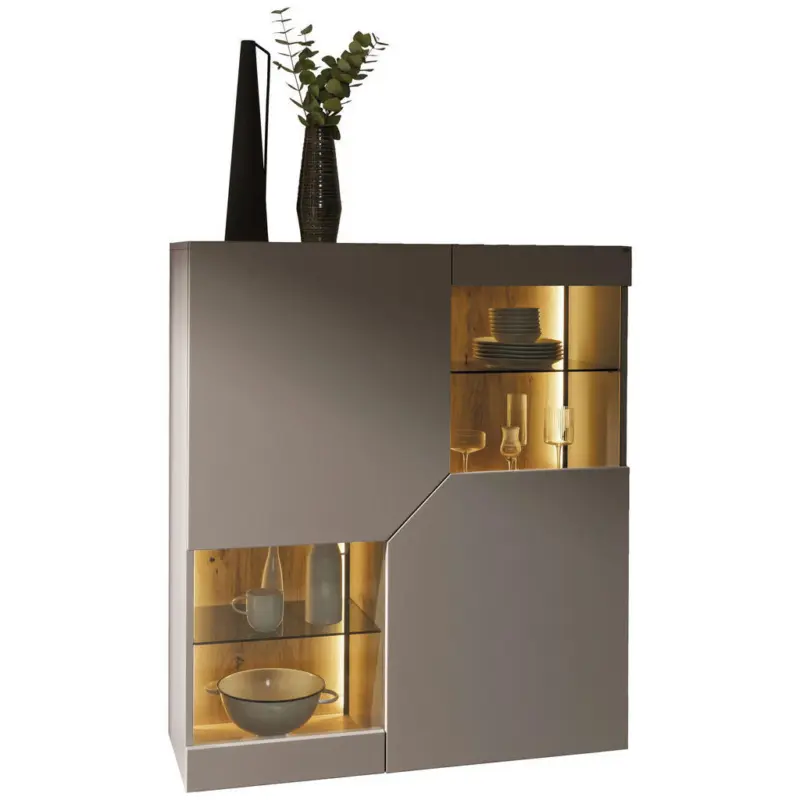 Highboard Grau, Wildeiche 112/130/43 cm