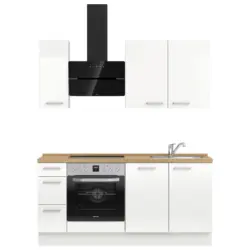 K&uuml;chenleerblock 180 cm in Eichefarben, Wei&szlig; Hochglanz