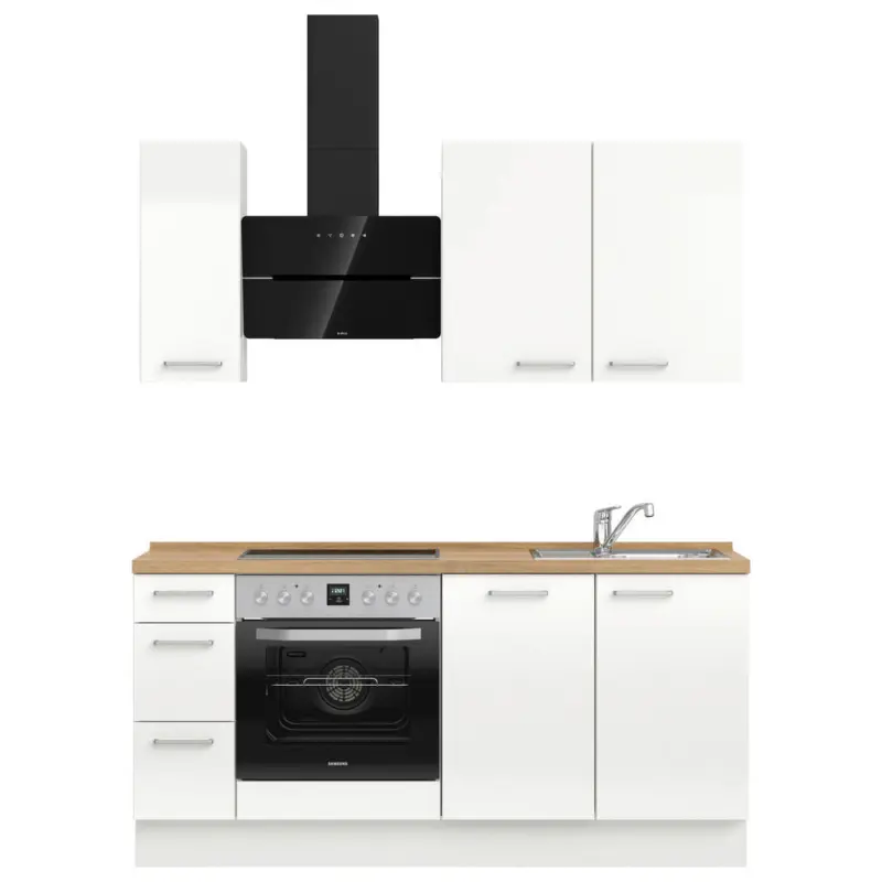 K&uuml;chenleerblock 180 cm in Eichefarben, Wei&szlig; Hochglanz