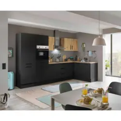 Eckk&uuml;che 330/165 cm in Schwarz, Eiche Artisan