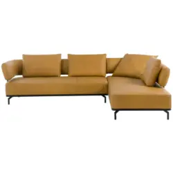 Ecksofa in Echtleder Dunkelgelb 302/237 cm