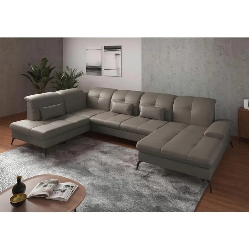 Wohnlandschaft in Echtleder Grau