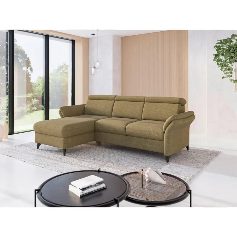 Ecksofa Glendale E in Chenille Olivgr&uuml;n 166/253 cm