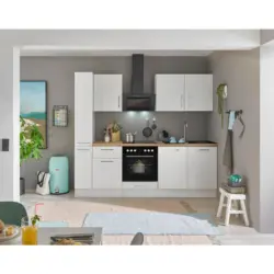 K&uuml;chenblock 240 cm in Wei&szlig;, Eiche Artisan