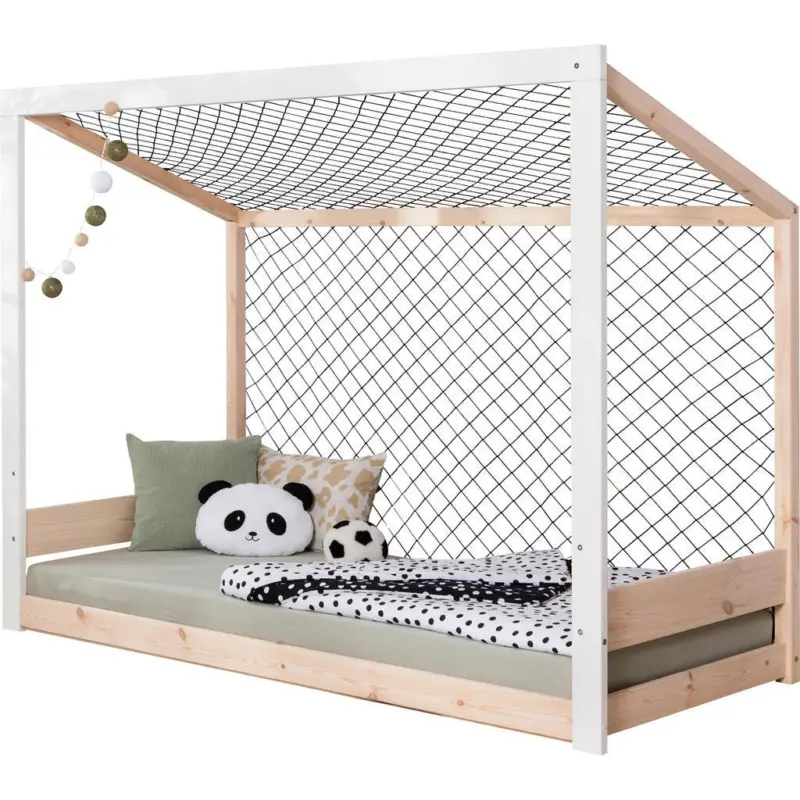 Bodenbett 90/200 cm in Naturfarben, Wei&szlig;