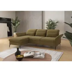 Ecksofa in Flachgewebe Olivgr&uuml;n 198/264 cm
