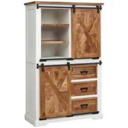 Vitrine in massiv Mangoholz Naturfarben, Schwarz, Wei&szlig;