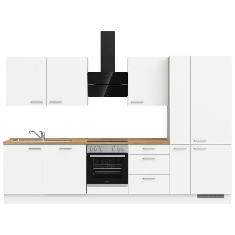 K&uuml;chenleerblock 330 cm in Wei&szlig;, Eichefarben