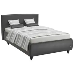 Polsterbett Matratze, gepolstertes Kopfteil, Lattenrost, Bettkasten, Tagesdecke Anthrazit 180/200 cm