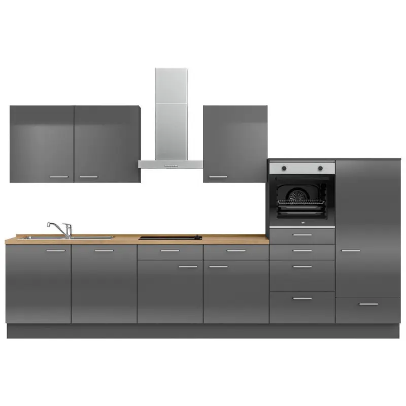 K&uuml;chenblock 360 cm in Eichefarben, Schieferfarben