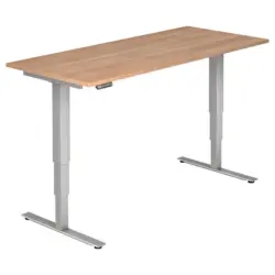 Schreibtisch 180/80/63,5-128,5 cm in Silberfarben, Nussbaumfarben