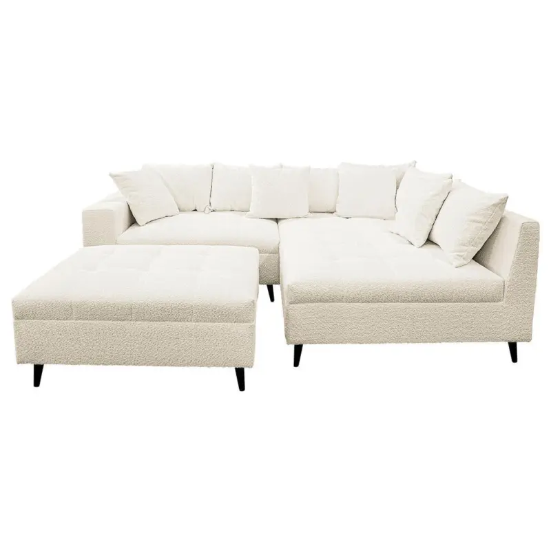 Ecksofa inkl. Hocker in Boucl&eacute; Wei&szlig; 247/174 cm