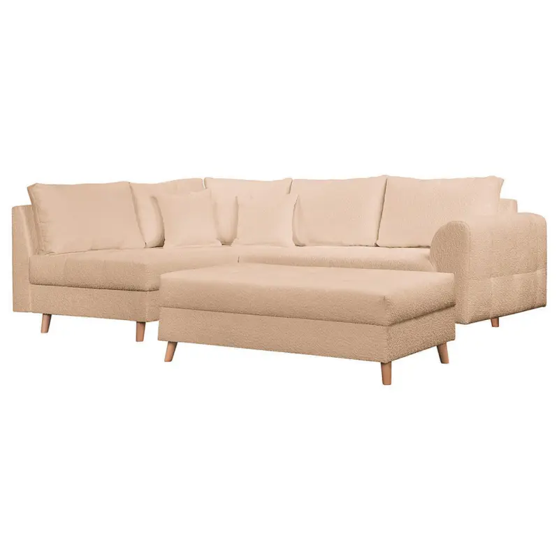 Ecksofa inkl. Hocker Ariella in Boucl&eacute; Beige 161/231 cm