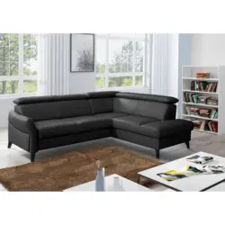 Ecksofa in Lederlook Echtleder Schwarz 244/199 cm