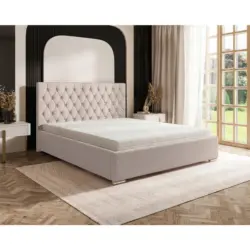 Polsterbett gepolstertes Kopfteil, Lattenrost, Bettkasten Hellgrau 180/200 cm