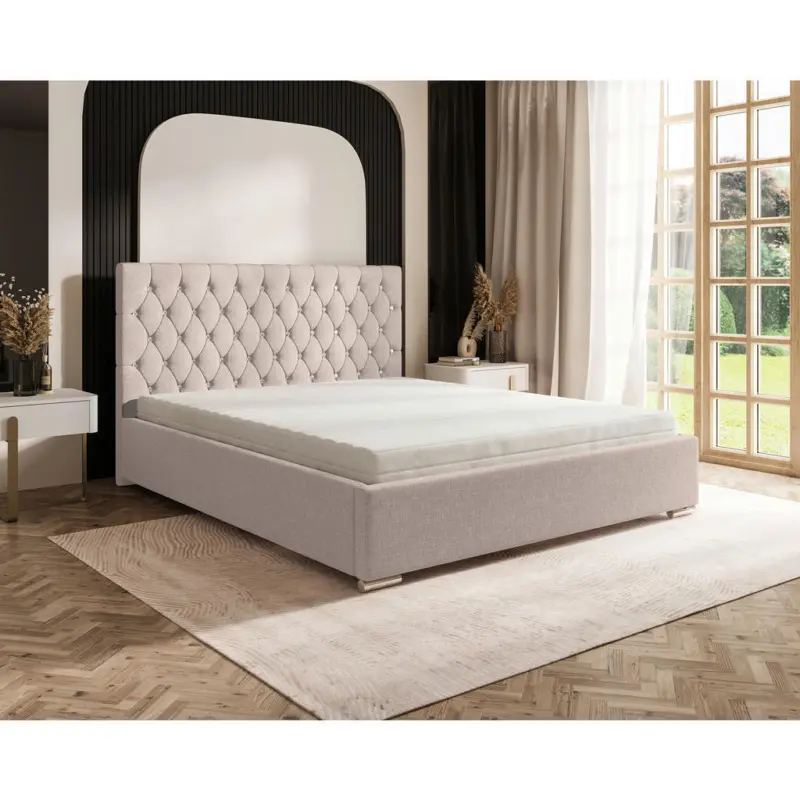 Polsterbett gepolstertes Kopfteil, Lattenrost, Bettkasten Hellgrau 180/200 cm