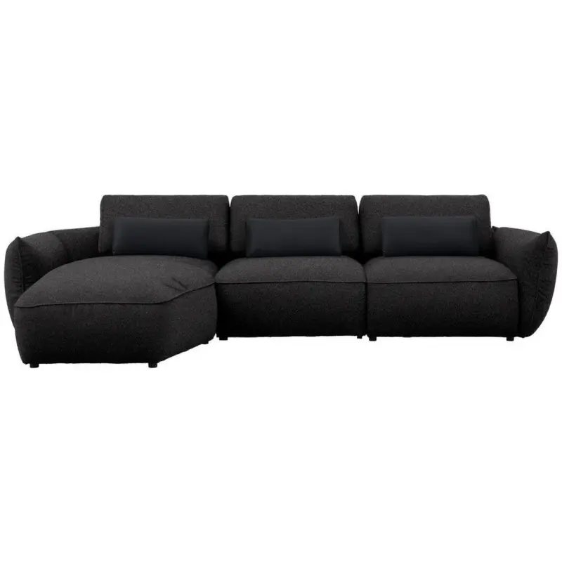Ecksofa in Chenille Schwarz 190/340 cm