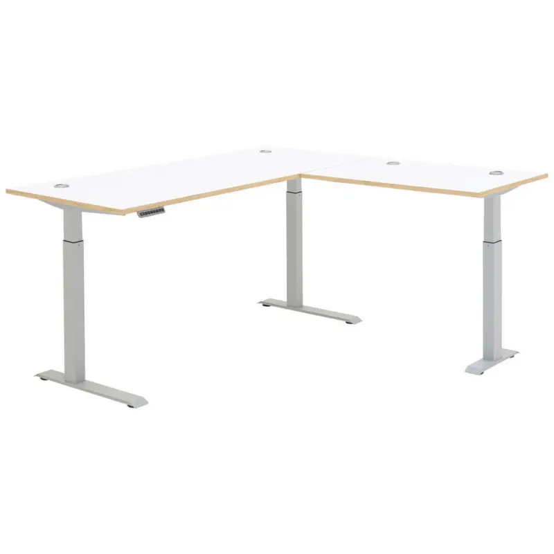 Eckschreibtisch in Silberfarben, Wei&szlig;, Eiche Artisan