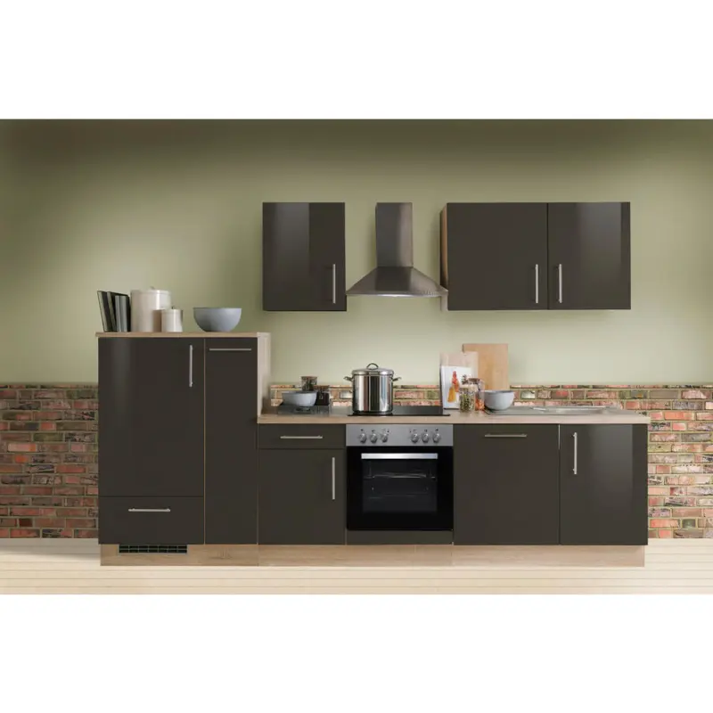 K&uuml;chenblock 300 cm in Dunkelbraun, Sonoma Eiche