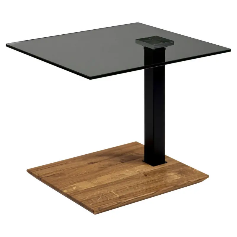 Beistelltisch in Holz, Metall, Glas 55/47/47-65 cm