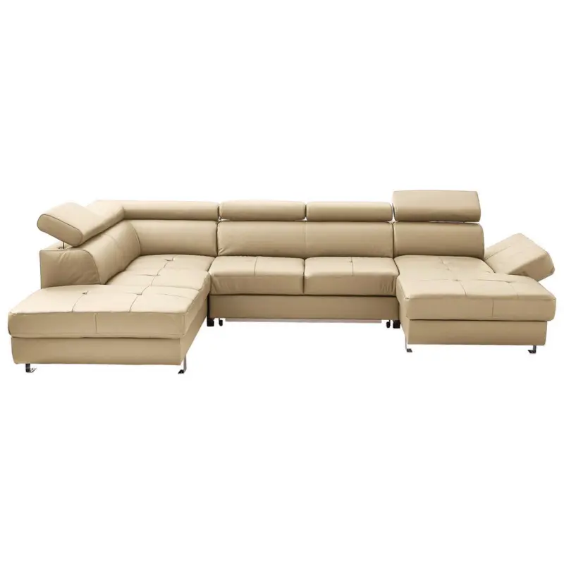 Wohnlandschaft in Kombination Echtleder/Lederlook Ecru