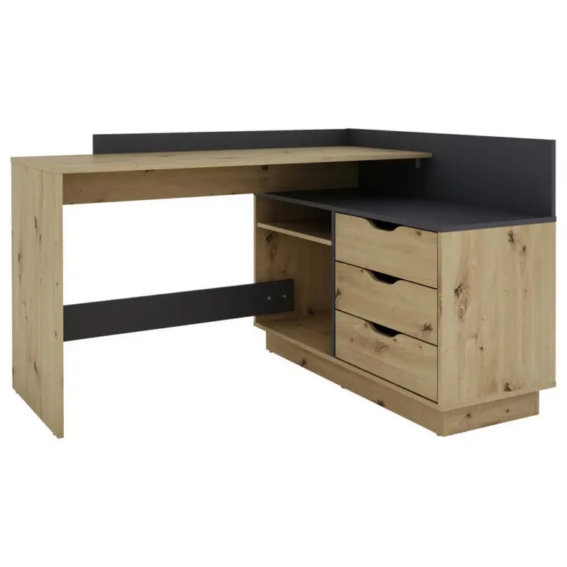 Eckschreibtisch in Anthrazit, Eiche Artisan