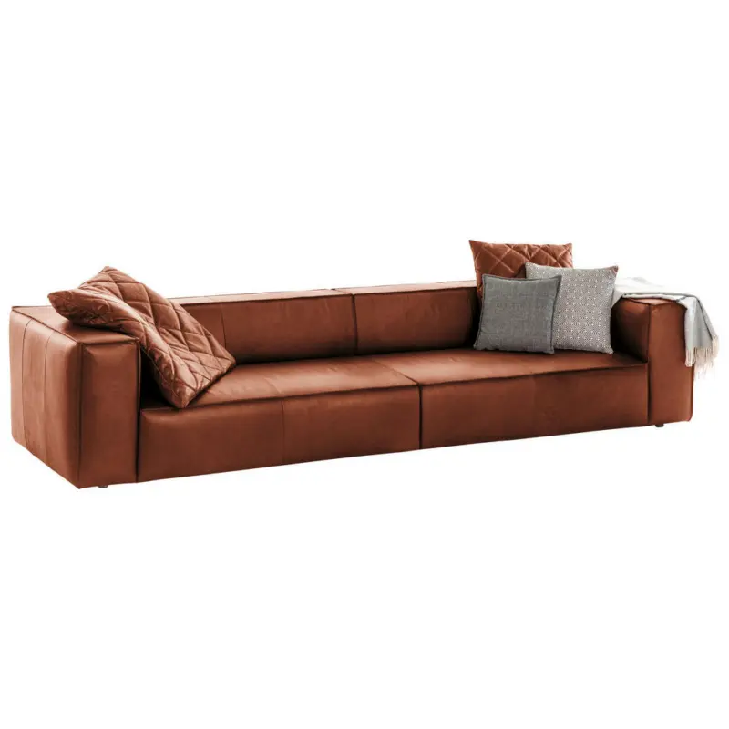Viersitzer-Sofa around the block in Echtleder Cognac