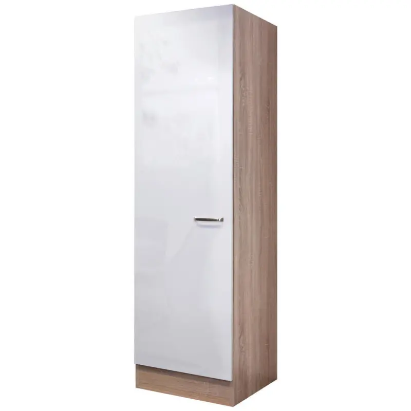 Geschirrschrank 50/200/57 cm in Sonoma Eiche, Wei&szlig; Hochglanz
