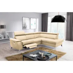 Ecksofa in Lederlook Echtleder Beige 257/197 cm